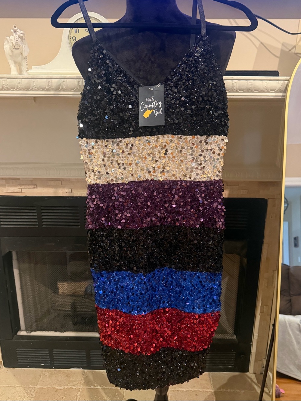 New Multi-Color Sequin Striped Dress